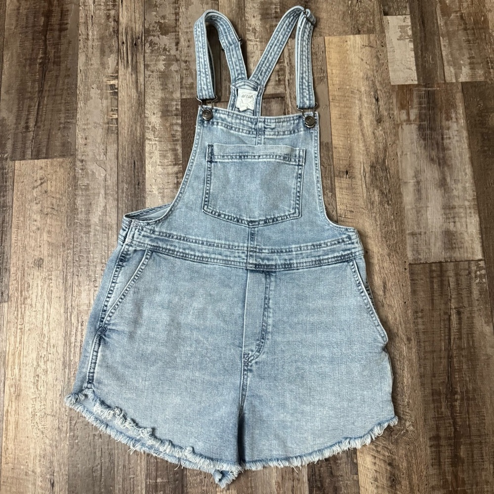 aerie Light Blue Denim Short Overalls